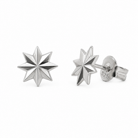 Rhodium Plated 925 Sterling Silver Diamond Cut Starburst Stud Earrings - TGE00061