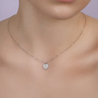 Rhodium Plated 925 Sterling Silver Moissanite 11mm x 13mm Heart Studded Adjustable Necklace - MTGN00005