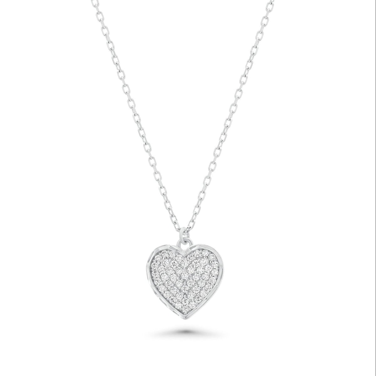 Rhodium Plated 925 Sterling Silver Moissanite 11mm x 13mm Heart Studded Adjustable Necklace - MTGN00005
