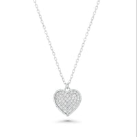 Rhodium Plated 925 Sterling Silver Moissanite 11mm x 13mm Heart Studded Adjustable Necklace - MTGN00005