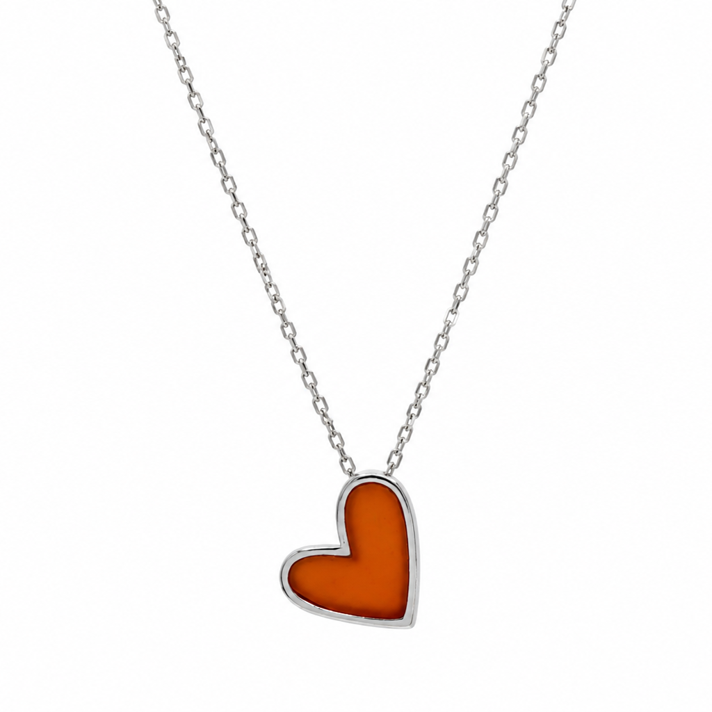 Rhodium Plated 925 Sterling Silver Red Enamel Heart Adjustable Necklace - TGN00011
