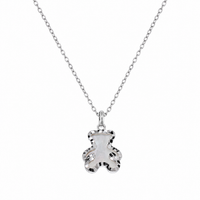 Rhodium Plated 925 Sterling Silver Diamond Cut Dainty Teddy Bear Pearl Necklace - TGN00012