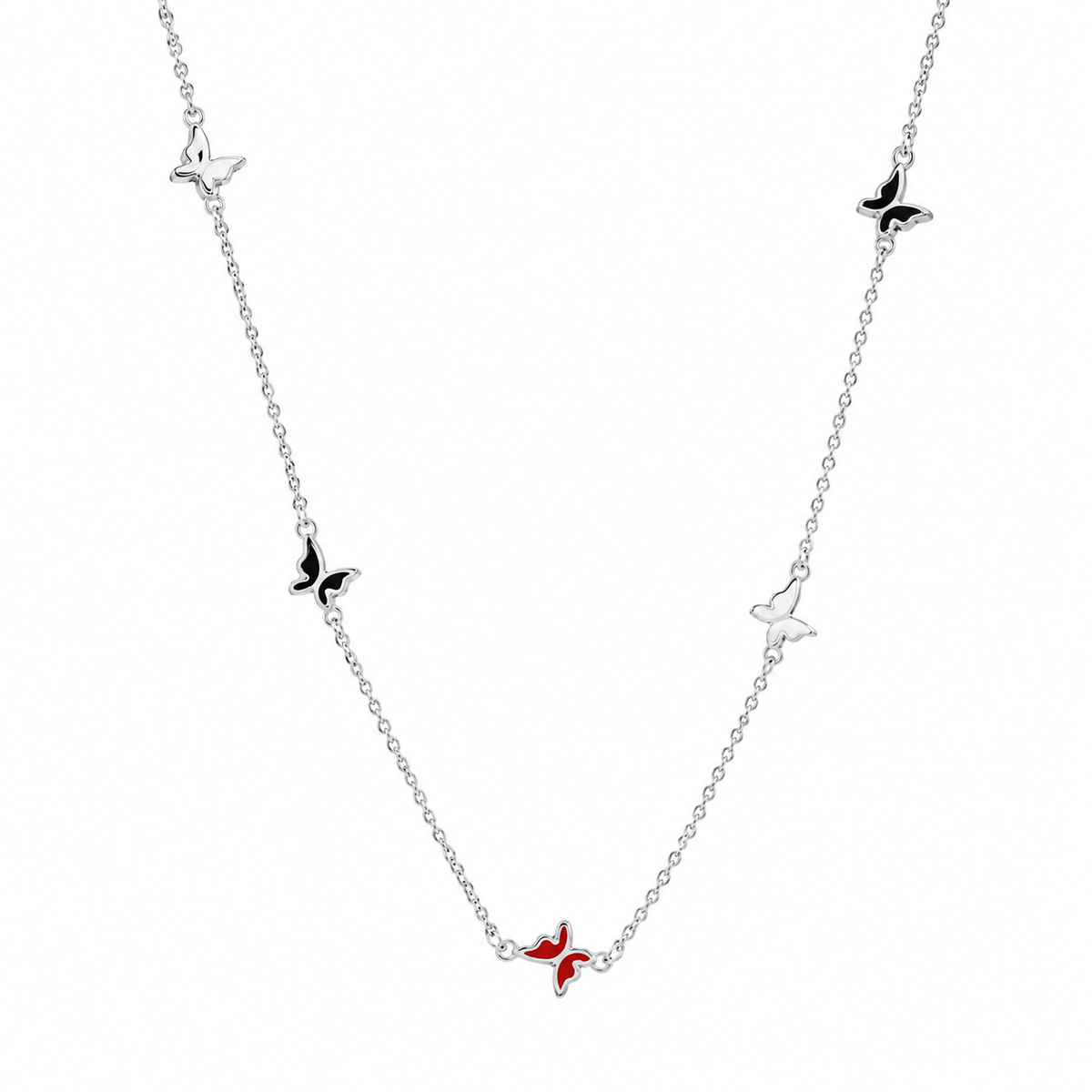 Rhodium Plated 925 Sterling Silver Enamel Multi Color Butterfly Necklace - TGN00021