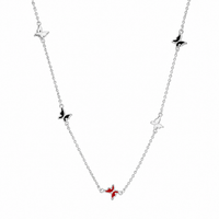 Rhodium Plated 925 Sterling Silver Enamel Multi Color Butterfly Necklace - TGN00021