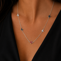 Rhodium Plated 925 Sterling Silver Enamel Multi Color Butterfly Necklace - TGN00021