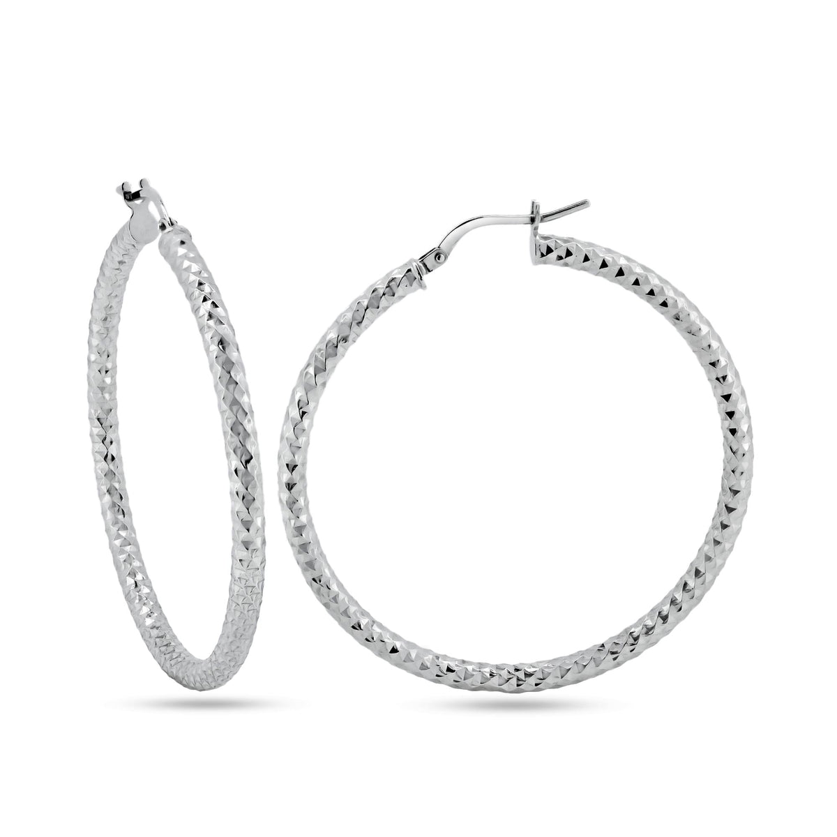 925 Sterling Silver Silver Diamond Cut 3mm Textured Hoop Earrings - ARE00037RH | ARE00037GP