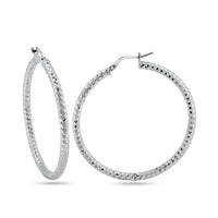 925 Sterling Silver Silver Diamond Cut 3mm Textured Hoop Earrings - ARE00037RH | ARE00037GP