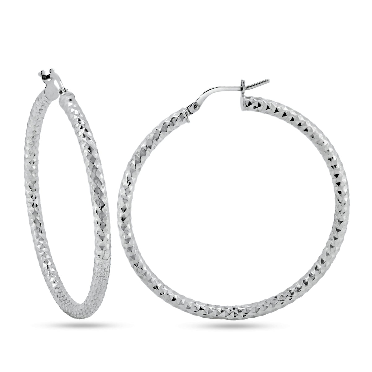 925 Sterling Silver Silver Diamond Cut 3mm Textured Hoop Earrings - ARE00037RH | ARE00037GP