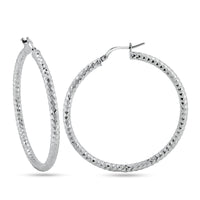925 Sterling Silver Silver Diamond Cut 3mm Textured Hoop Earrings - ARE00037RH | ARE00037GP