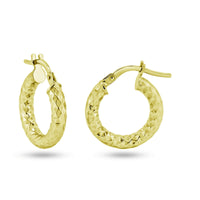 925 Sterling Silver Silver Diamond Cut 3mm Textured Hoop Earrings - ARE00037RH | ARE00037GP