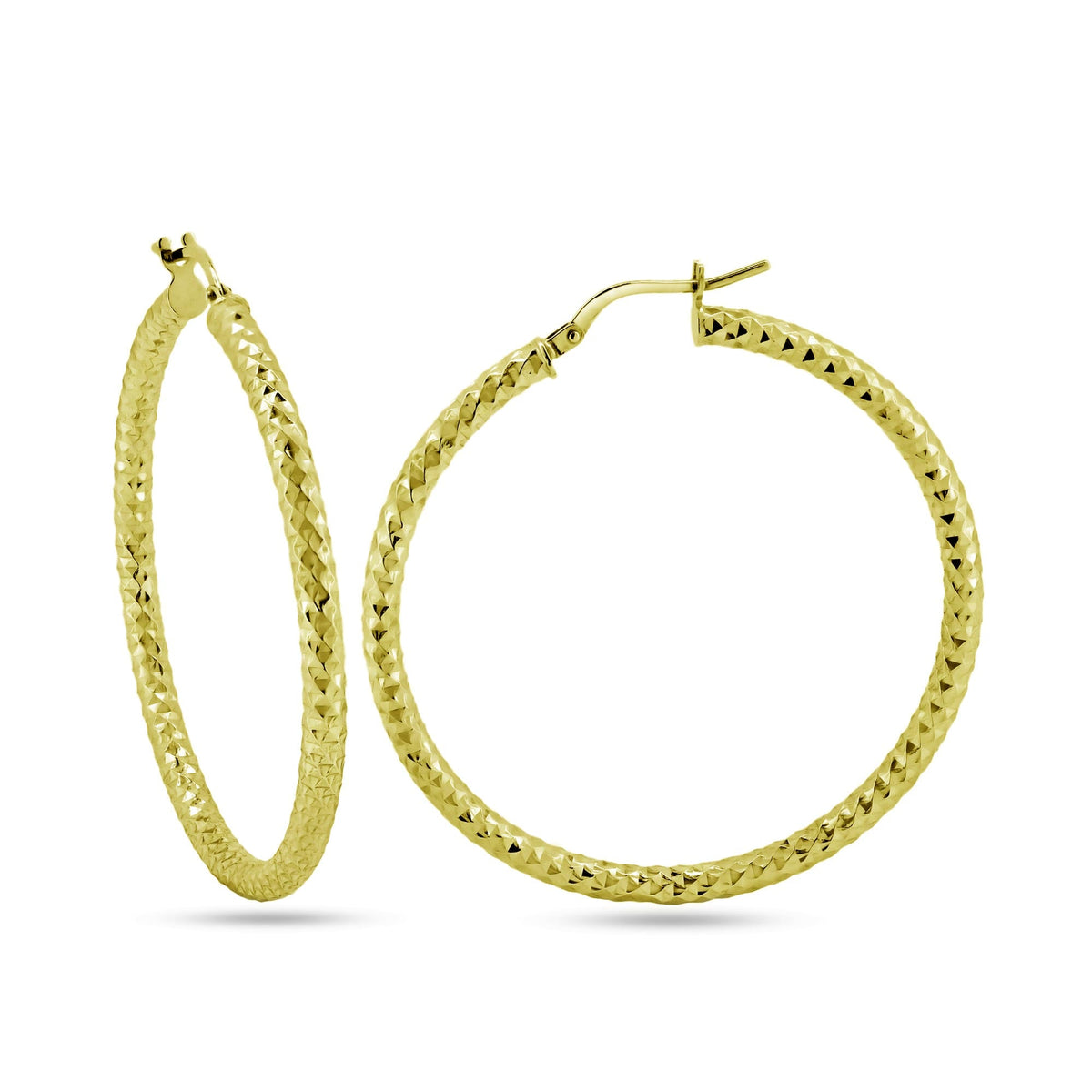 925 Sterling Silver Silver Diamond Cut 3mm Textured Hoop Earrings - ARE00037RH | ARE00037GP