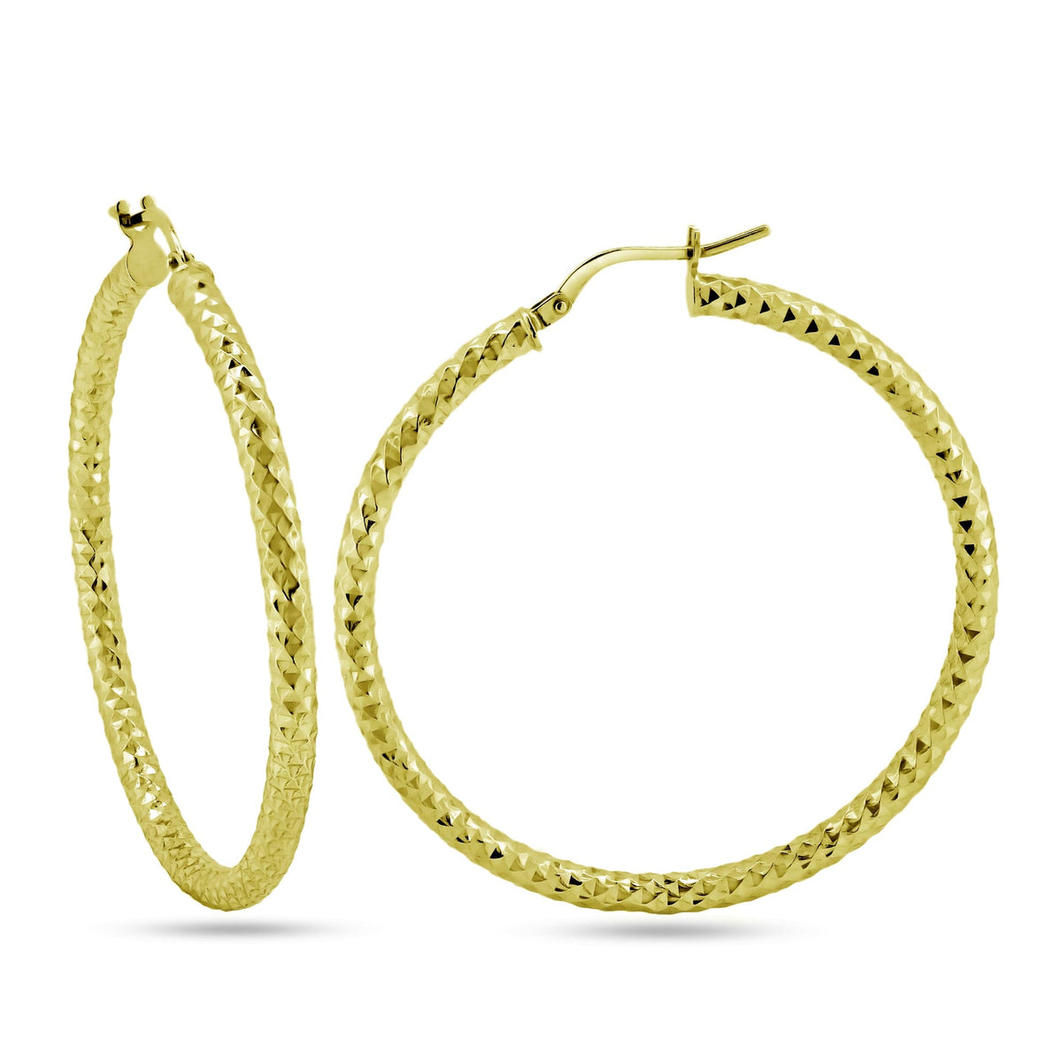 925 Sterling Silver Silver Diamond Cut 3mm Textured Hoop Earrings - ARE00037RH | ARE00037GP
