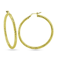 925 Sterling Silver Silver Diamond Cut 3mm Textured Hoop Earrings - ARE00037RH | ARE00037GP