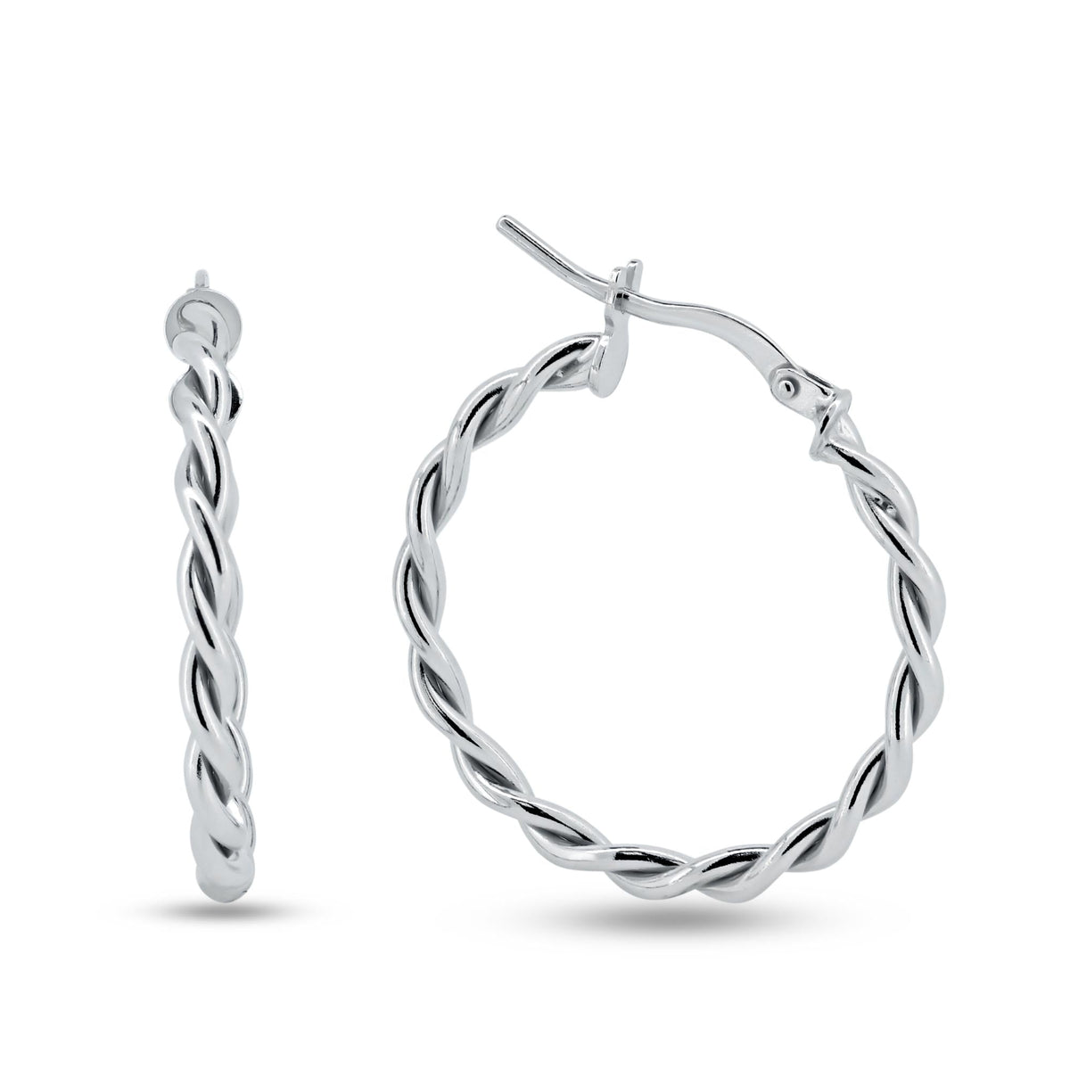 925 Sterling Silver Silver Twisted Hoop Earrings - ARE00040RH | ARE00040GP