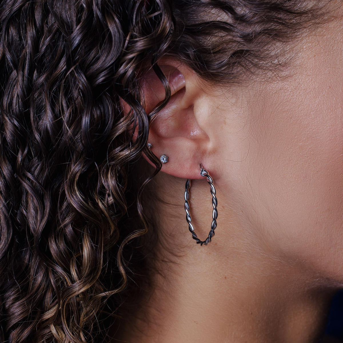 925 Sterling Silver Silver Twisted Hoop Earrings - ARE00040RH | ARE00040GP