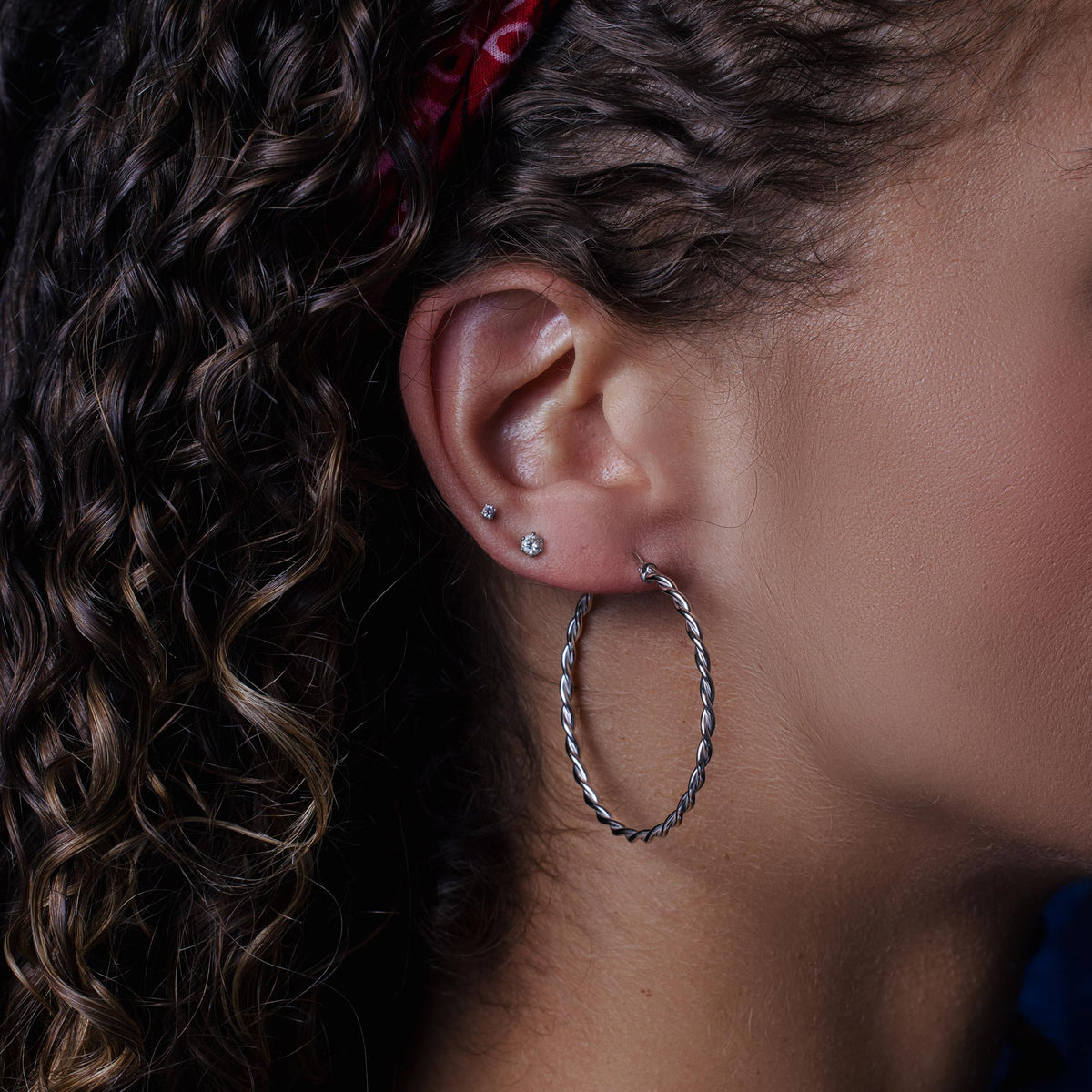 925 Sterling Silver Silver Twisted Hoop Earrings - ARE00040RH | ARE00040GP