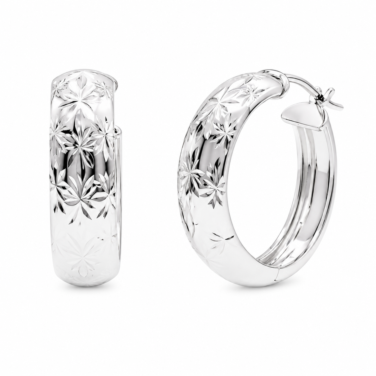 925 Sterling Silver Silver Diamond Cut Sunburst Hoop Earrings - ARE00051