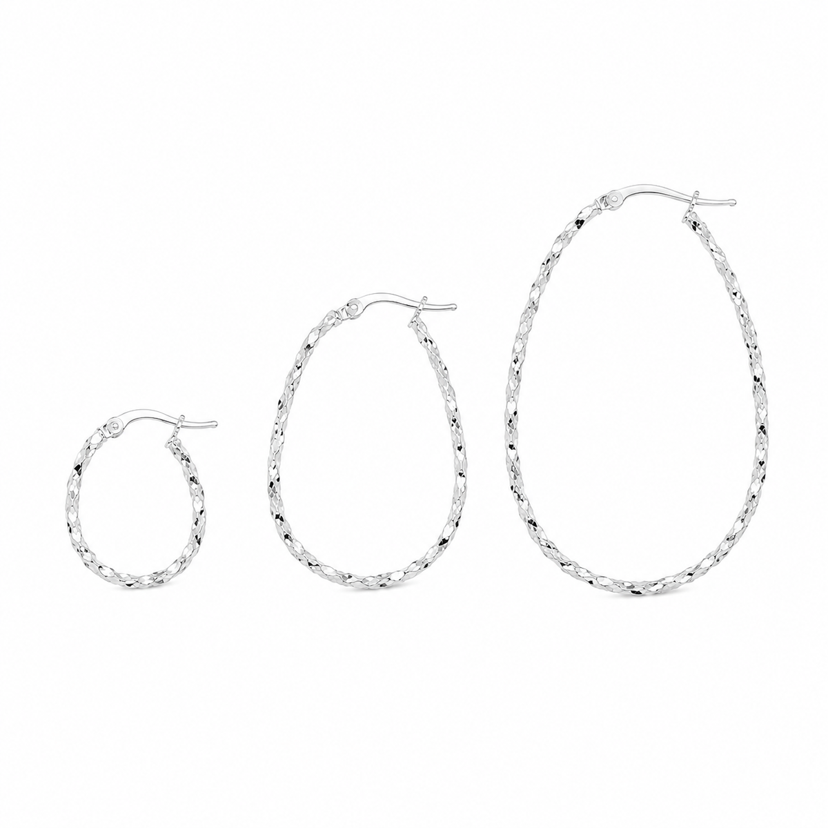 925 Sterling Silver Silver Diamond Cut Twisted Oval Hoop Earrings - ARE00054