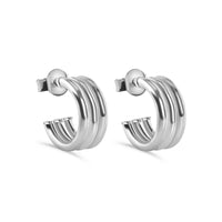 925 Sterling Silver Silver Triple Semi Hoop Stud Earrings - ARE00044RH | ARE00044GP