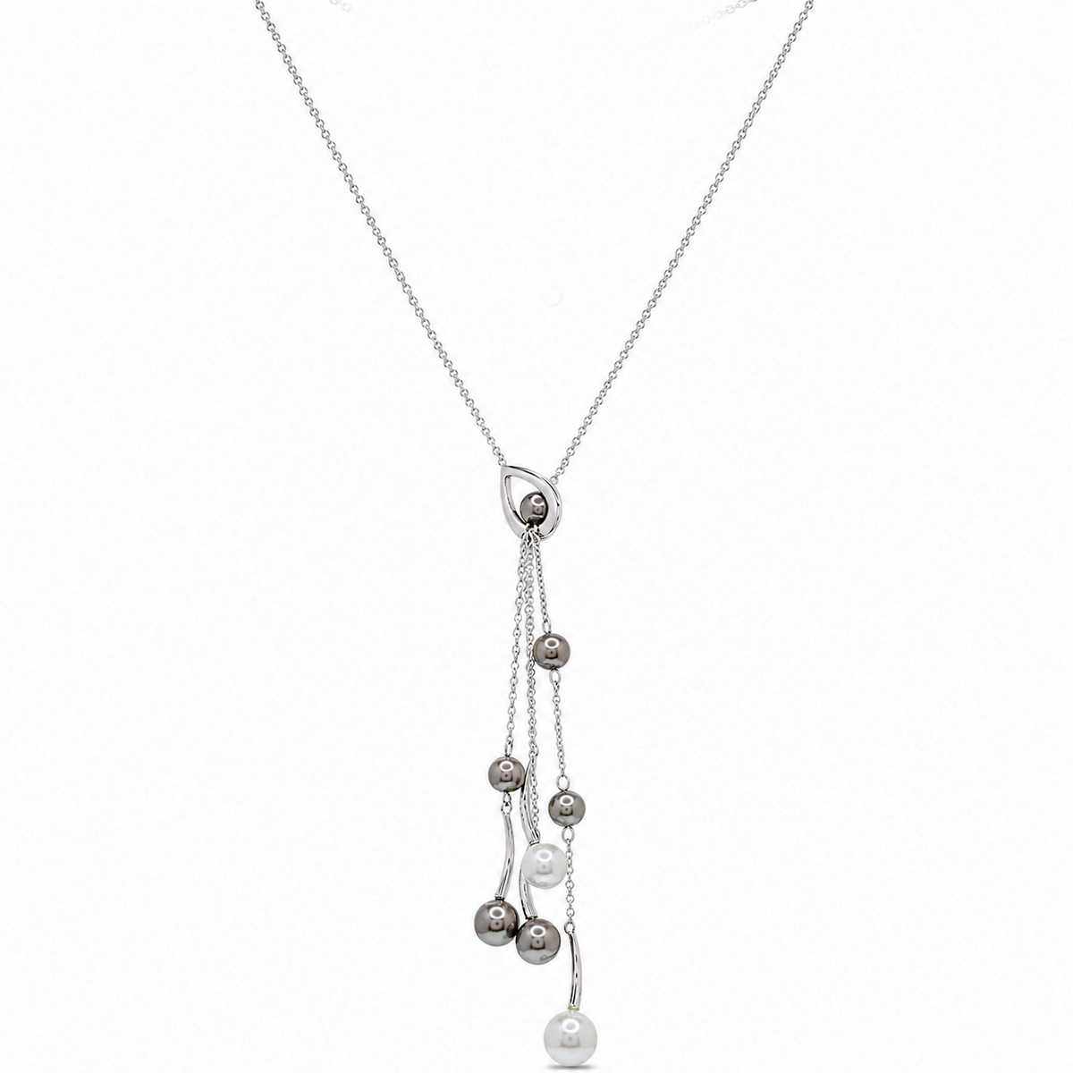 Rhodium Plated 925 Silver Multi Color Pearl Dangle Pendant Necklace - BGN00051