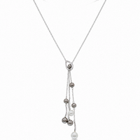 Rhodium Plated 925 Silver Multi Color Pearl Dangle Pendant Necklace - BGN00051