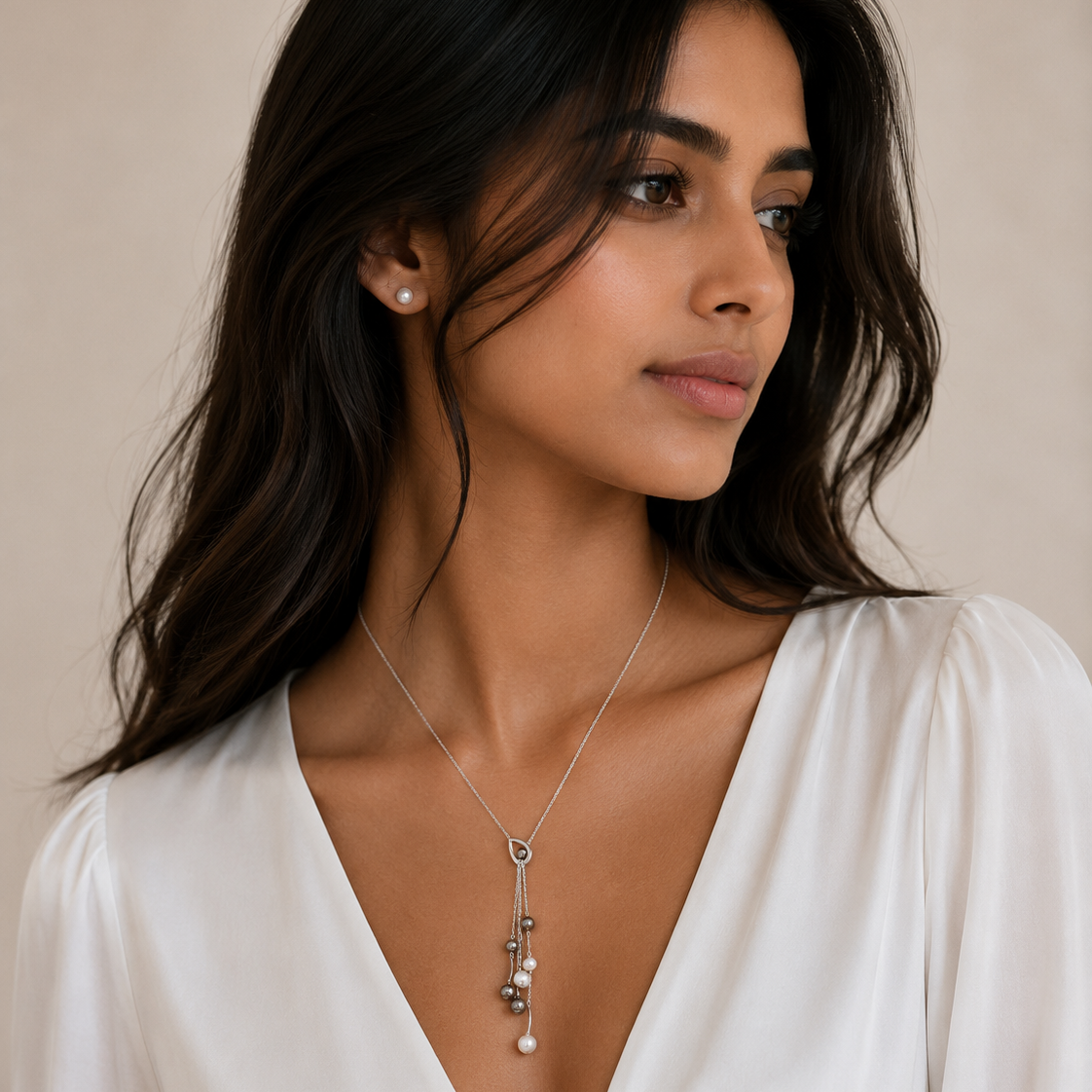 Rhodium Plated 925 Silver Multi Color Pearl Dangle Pendant Necklace - BGN00051