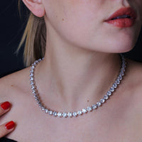 Rhodium Plated 925 Sterling Silver Tennis CZ Bridal Necklace - BGP01261