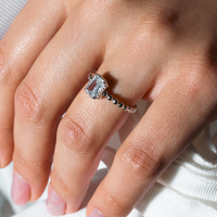 April Sterling Silver 925 Rhodium Plated Beaded Shank Square Center Birthstone Ring - BGR01081APR
