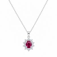 Silver 925 Rhodium Plated Red and Clear Cluster Flower CZ Stud Earring and Dangling Necklace Set - BGS00159