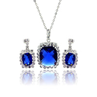 Silver 925 Rhodium Plated Birthstone and Clear Rectangular CZ Dangling Stud Earring and Dangling Necklace Set - BGS00163