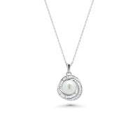 Rhodium Plated 925 Sterling Silver Clear Baguette CZ Pearl Center Stud Earring and Necklace Set - BGS00207