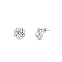 Rhodium Plated 925 Sterling Silver Clear Flower CZ Stud Earring and Necklace Set - BGS00248