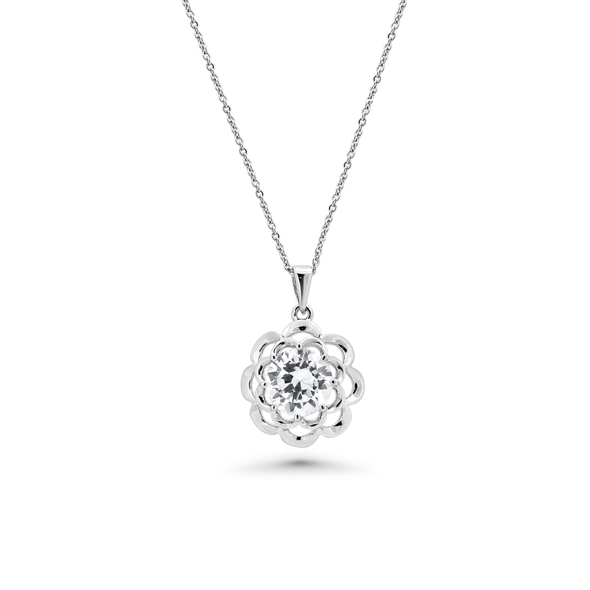 Rhodium Plated 925 Sterling Silver Clear Flower CZ Stud Earring and Necklace Set - BGS00248