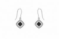 Rhodium Plated 925 Silver Black & Clear CZ Diamond Shaped Earring and Necklace Set - BGS00417