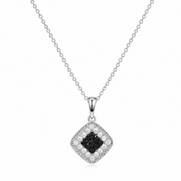 Rhodium Plated 925 Silver Black & Clear CZ Diamond Shaped Earring and Necklace Set - BGS00417