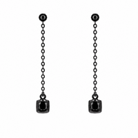 Clearance-Black Rhodium Plated Square CZ Lariat Earring Necklace Set - BGS00425