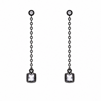 Clearance-Black Rhodium Plated Square CZ Lariat Earring Necklace Set - BGS00425