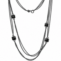 Clearance-Black Rhodium Plated Square CZ Lariat Earring Necklace Set - BGS00425