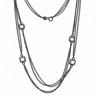 Clearance-Black Rhodium Plated Square CZ Lariat Earring Necklace Set - BGS00425