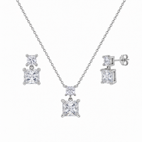 Rhodium Plated 925 Sterling Silver Square Birthstone CZ Earring & Pendant Set  - BGS00439