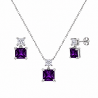 Rhodium Plated 925 Sterling Silver Square Birthstone CZ Earring & Pendant Set  - BGS00439