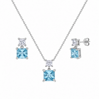 Rhodium Plated 925 Sterling Silver Square Birthstone CZ Earring & Pendant Set  - BGS00439