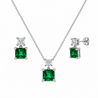 Rhodium Plated 925 Sterling Silver Square Birthstone CZ Earring & Pendant Set  - BGS00439
