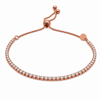 925 Sterling Silver Adjustable CZ Italian Lariat Bracelet - ECB00100