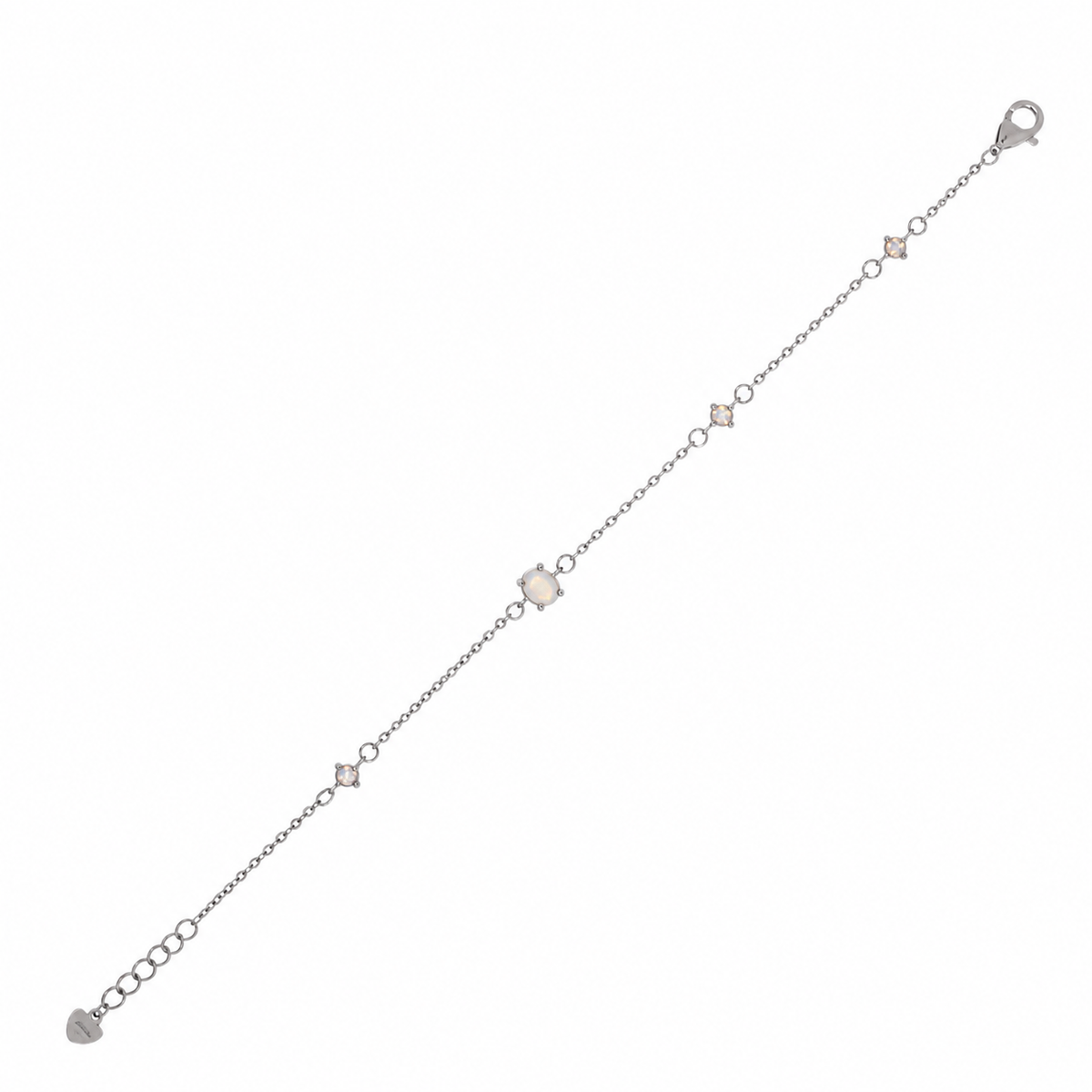 Rhodium Plated 925 Sterling Silver Round & Oval Multi Opal Adjustable Bracelet - GMB00201