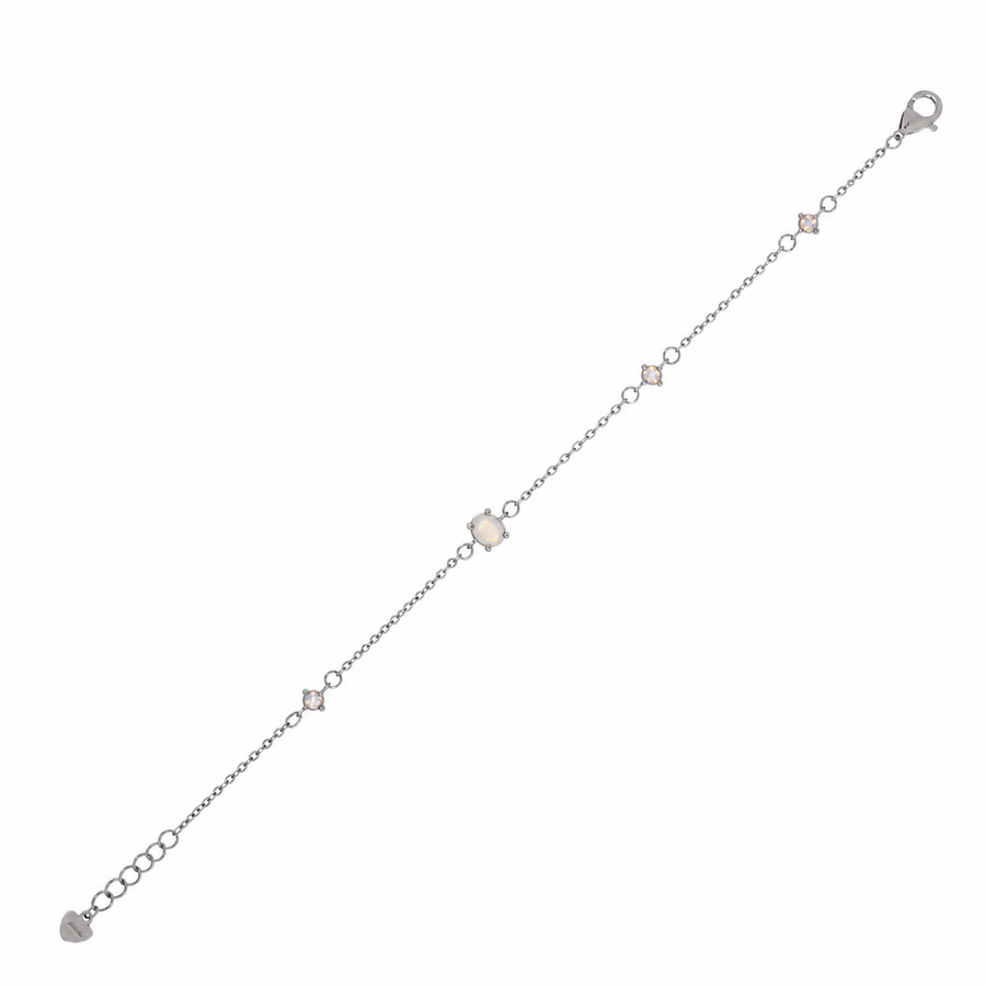Rhodium Plated 925 Sterling Silver Round & Oval Multi Opal Adjustable Bracelet - GMB00201