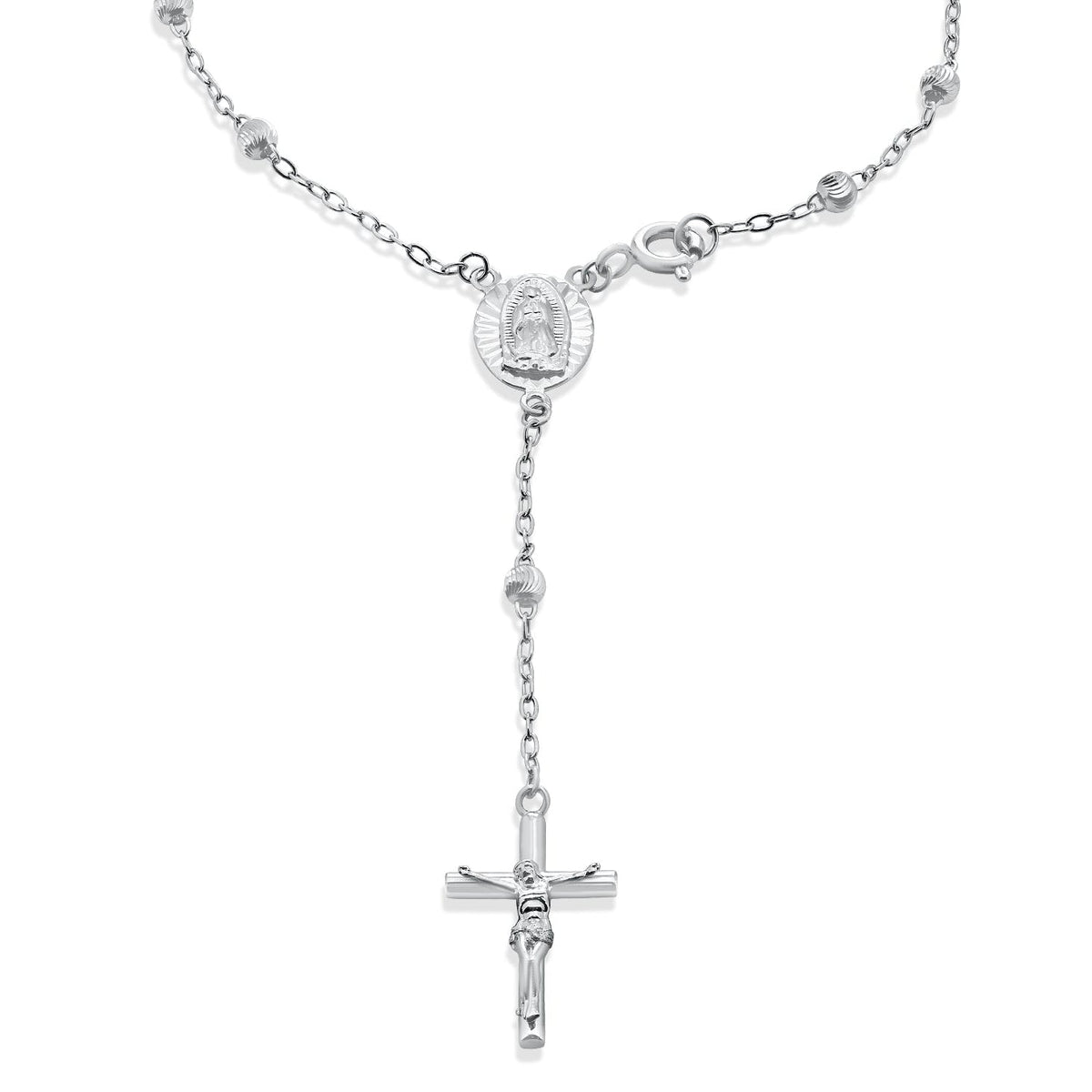 Rhodium Plated 925 Sterling Silver Diamond Cut Rosary Bracelet- GMB00203