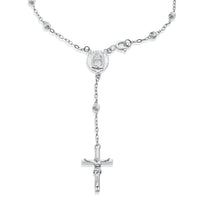 Rhodium Plated 925 Sterling Silver Diamond Cut Rosary Bracelet- GMB00203