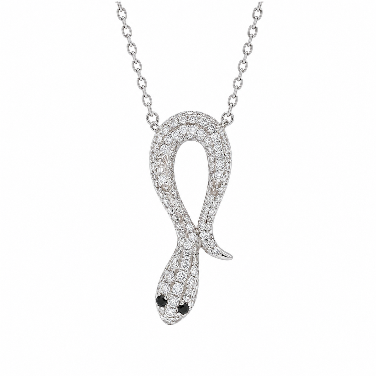 Rhodium Plated 925 Sterling Silver Snake Clear CZ Adjustable Necklace - GMN00251