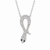 Rhodium Plated 925 Sterling Silver Snake Clear CZ Adjustable Necklace - GMN00251